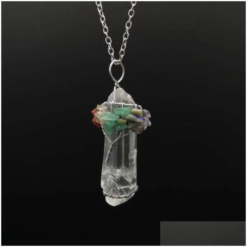 Pendant Necklaces Amazon Explosion Creative Original Stone Crystal Column Hand-Wrapped Over The Crimp Seven Pp Necklace. Drop Delivery Dhei8