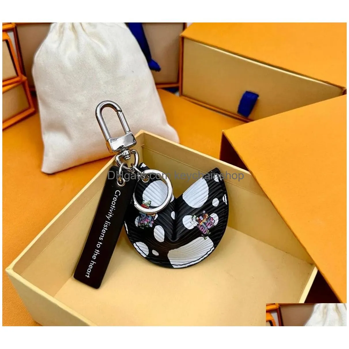 Keychains & Lanyards Keychains Lanyards Fortune Cookie Bag Hanging Car Flower Charm Jewelry Women Fashion Pu Leather Key Chain Access Dhn9J