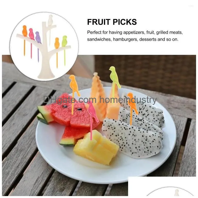 Dinnerware Sets Tree And Bird Shaped Plastic Tootick Fruit Fork Drop Delivery Dhk8F