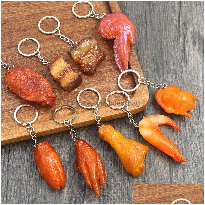 Novelty Items Braised Pork Key Chains Pvc Simation Food Keychain Pigs Trotters Chicken Wings Soy-Braised Artificial Keys Drop Delivery Dhmcy