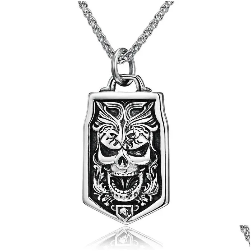 Pendant Necklaces Punk Heavy Street Motorcyclist Skl Necklace Stainless Steel Domineering Dark Knight Gothic Men Jewelry Drop Deliver Dhimw