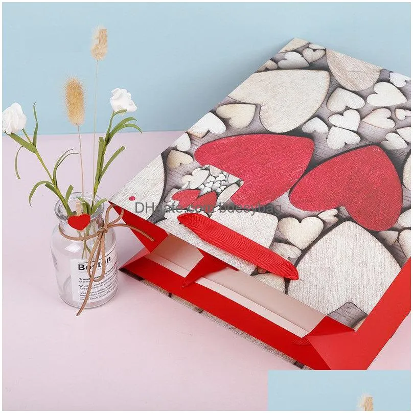 Gift Wrap Valentine Gift Bag White Kraft Love Heart Printed Paper Wedding Day Favors Wrap S M L Drop Delivery Home Garden Festive Part Dh3Od