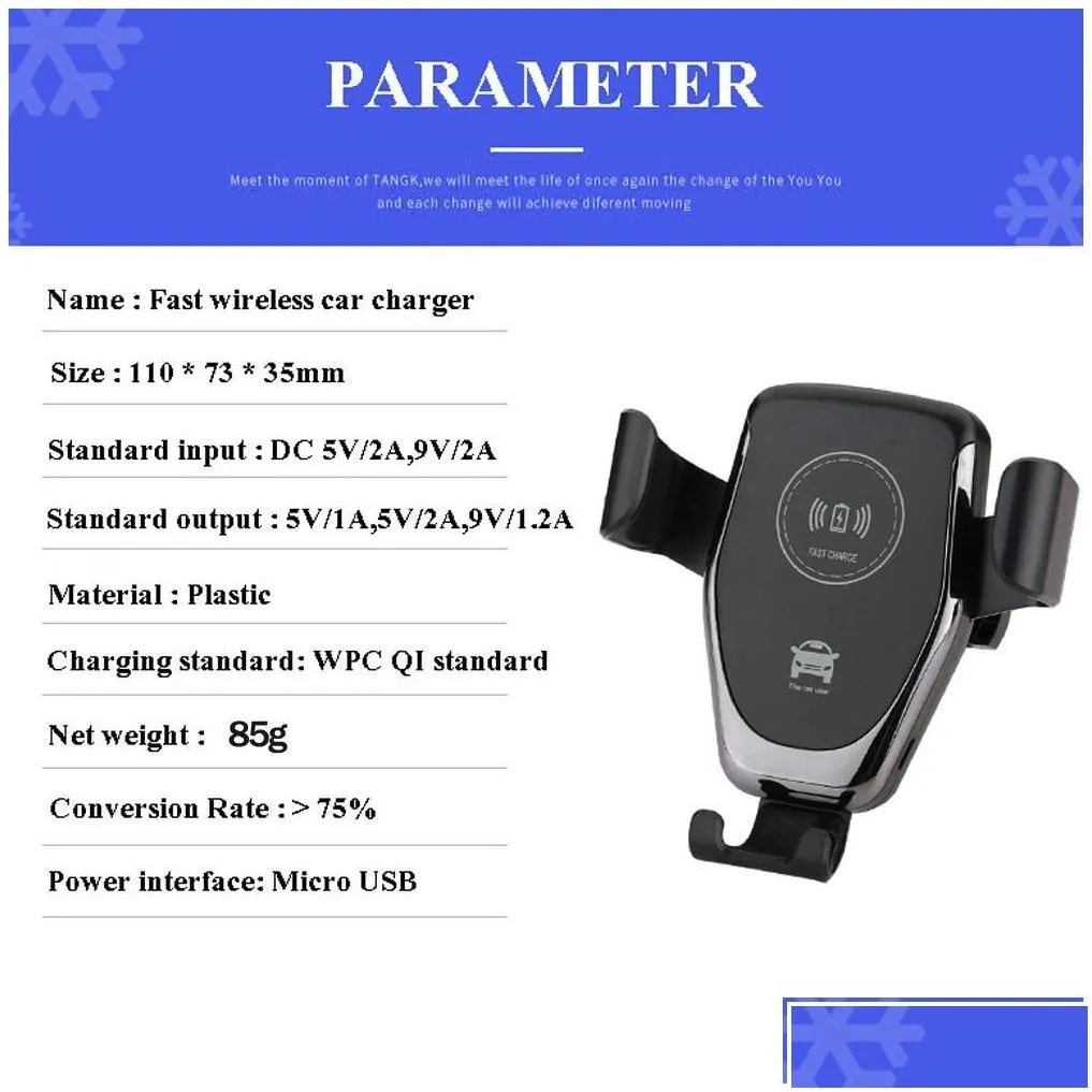 Car  Matic Qi Wireless Mount For Phone Xs Max Xr X 8 10W Fast Charging Holder S10 S9 New Drop Delivery Mobiles Motorcycles Dh1Mn