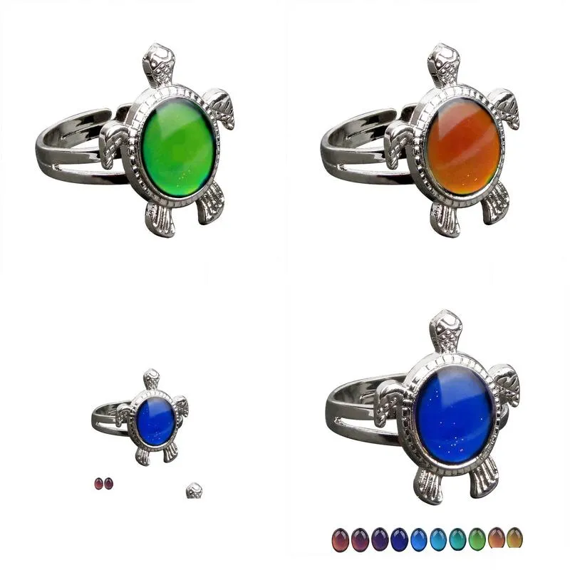 Band Rings Turtle Mood Ring Color Change Emotion Feeling Rings Temperature Control Drop Delivery Jewelry Ring Dhaic