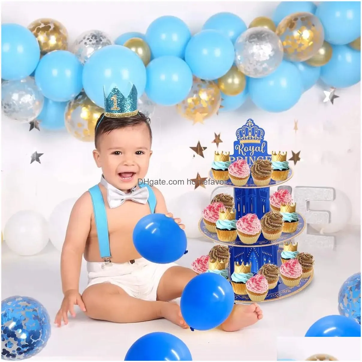 other event party supplies joymemo royal prince cake cupcake stand blue 3-tier cake holder royal prince birthday party baby shower decorations supplies
