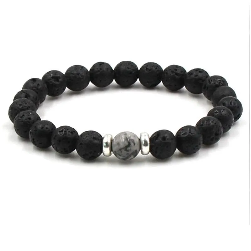 Beaded Lava Stone Beads Bracelets Natural Black  Oil Diffuser Elastic Bracelet Volcanic Rock Beaded Hand Strings Yoga Chakra Dhsvo