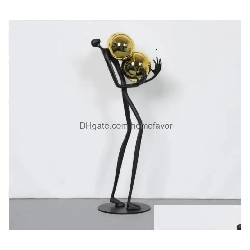 modern abstract character holding golden globes resin sculpture artwork model room figurines crafts home room furnishing decor 231225