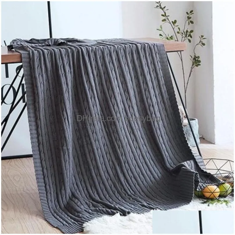Blanket Nordic Twisted Cotton Pink Green Gray Knit Twist Soft Bed Er Sofa Throw 120X180Cm Drop Delivery Home Garden Home Textiles Dhshq