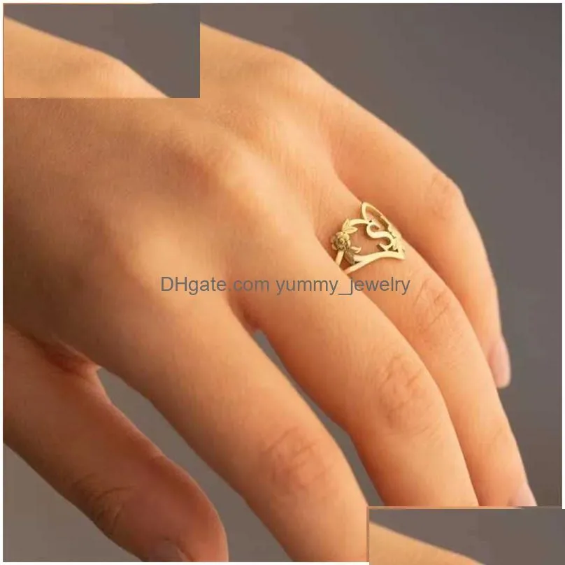 Wedding Rings Zciti Personalise Initial Custom A-Z Letters Adjustable Size For Women Gift Jewelry Set Q231120 Drop Delivery Dhvw2