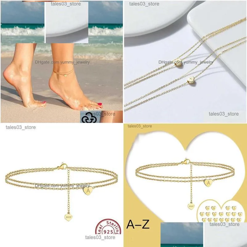 Anklets Wholesale S925 Sterling Sier Initial Anklet Braccelet 26 Letter A-Z Feet Double Layer Adjustable Chain Women Fashion Jewelry Dhzc1