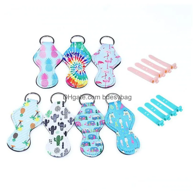 Party Favor Neoprene Lip Keychain Mti-Color Pattern Printed Chapstick Holder Wrap Lipstick Holders Lipgloss Er Party Favor For Girls/W Dhjxn