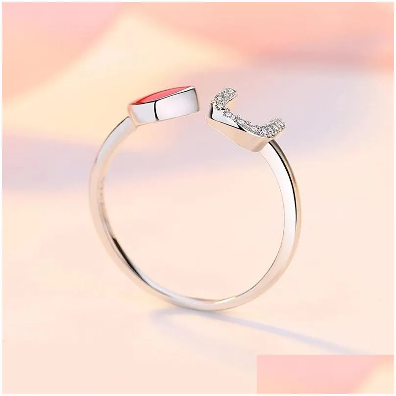 Band Rings Original Personality Fashion Red Love Sweet And  Open Index Finger Ring Female Jewelry New Ladies Heart Adjustable Dr Dhwaq