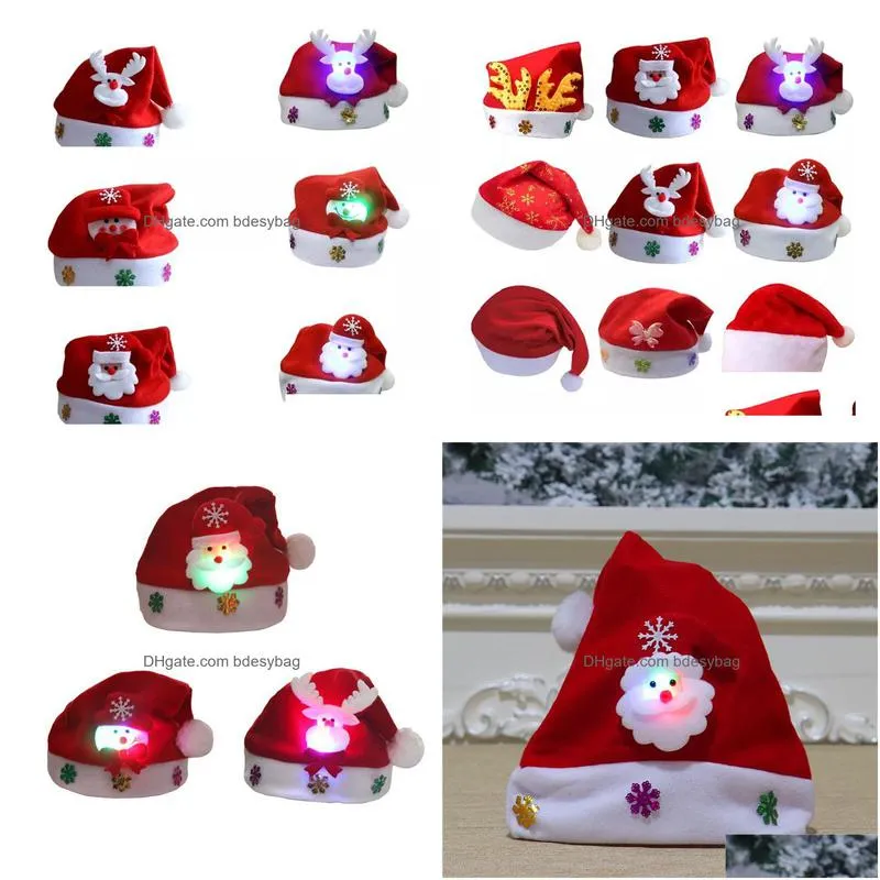 Party Hats Led Christmas Hat Adt Kids Xmas Party Night Glowing Lighted Santa Hats With Inlaid Claus Reindeer Snowman Doll Drop Deliver Dhsg0