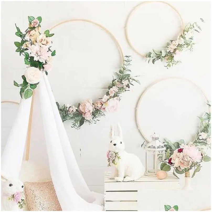 Decorative Flowers & Wreaths 10-40Cm Wedding Wreath Gold Iron Metal Ring Bride Handheld Garland Easter Decor Artificial Flower Rack Pa Dhglr