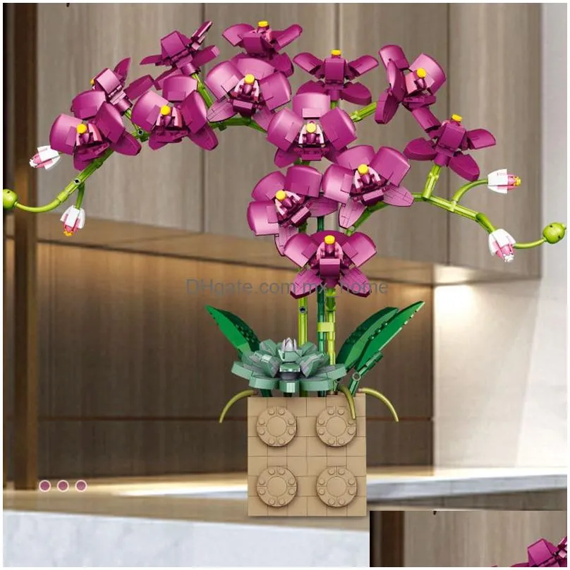 blocks building block flower orchid series bonsai girl build toy flowers adult flower arrangement assembly toys for gifts 230718