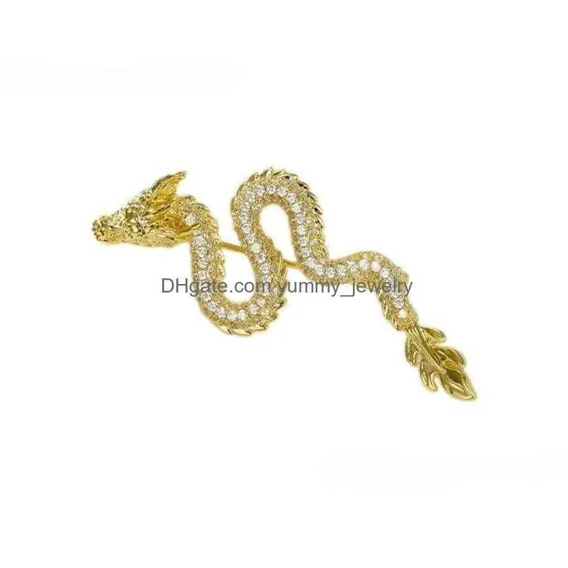 Pins, Brooches Pins Brooches Dragon Shape Brooch With Zircon Chinese Breastpin For Loved Ones Q231107 Drop Delivery Jewelry Dhihr