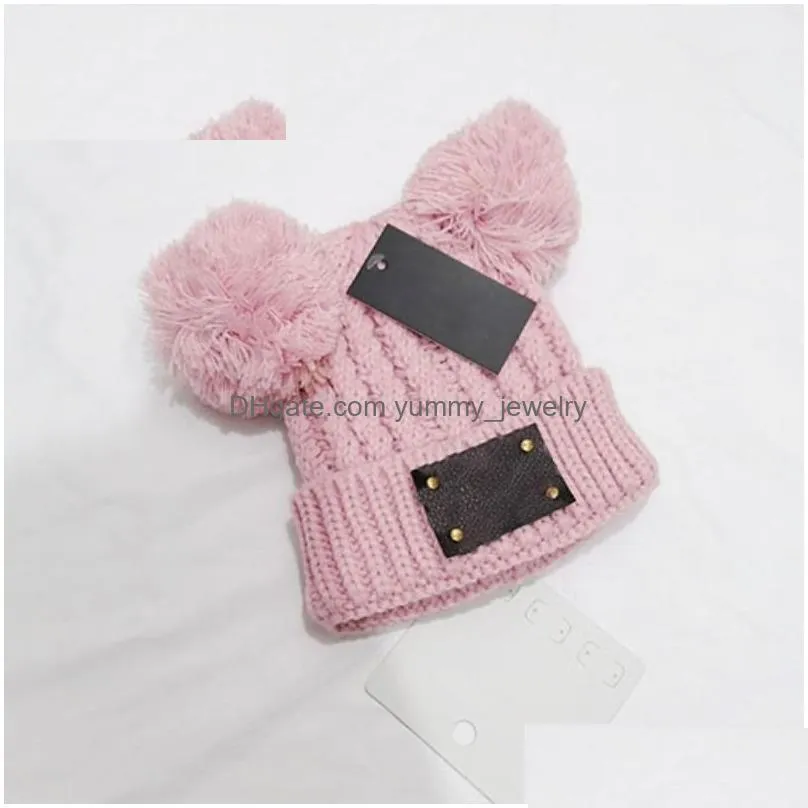 Beanie/Skull Caps Cute Kids Two Poms Knitting Hats Luxury Designer Baby Winter Caps 5 Colors Brand Children Knitted Wholesale Drop Del Dhrha