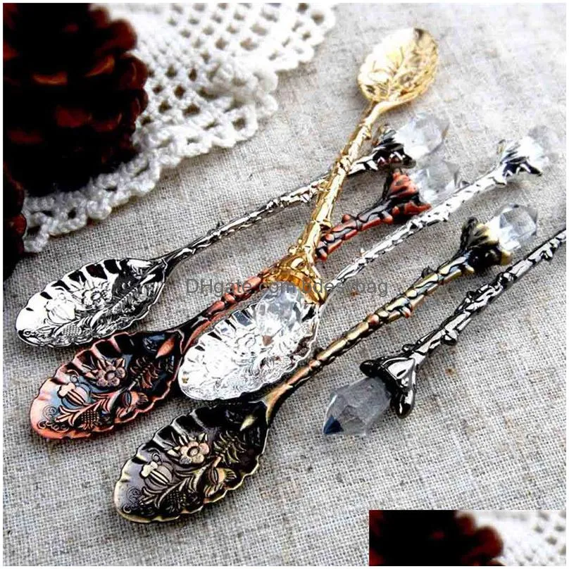 Coffee Scoops Vintage Royal Style Cake Spoons Coffee Teaspoon Carved Flower Ice-Cream Sugar Spoon Kitchen Accessory Drop Delivery Home Dhdij