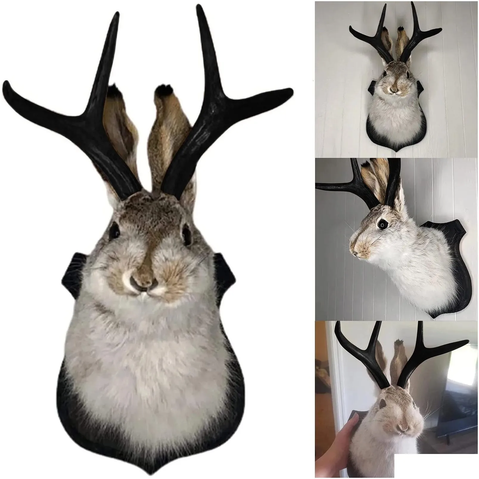 Decorative Objects & Figurines Decorative Objects Figurines Taxidermy Head Wall Decor Deer Mount For Home Decoration Rabbit Ornaments Dhaj2