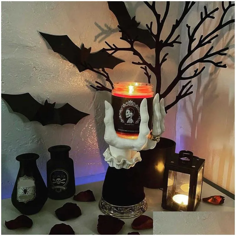 Party Decoration Halloween Home Decor Candle Holder Stick Resin Tools Horror Witch Hand Single Wick Eve Drop Delivery Home Garden Fest Dh9Ee