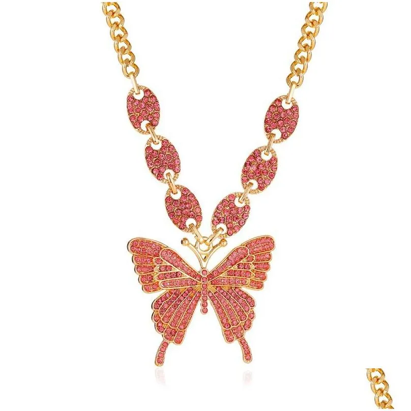 Pendant Necklaces Exaggerated Butterfly Necklace Punk Micro Set Rhinestone Geometric Clavicle Drop Delivery Jewelry Necklaces Pendants Dhaxe