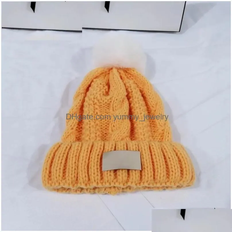 Beanie/Skull Caps Luxury Brand Kids Warm Knitted Caps Winter Soft Baby Hats Colorf Pompon Ball Beanies Logo Good Quality 7 Colors For Dhyun