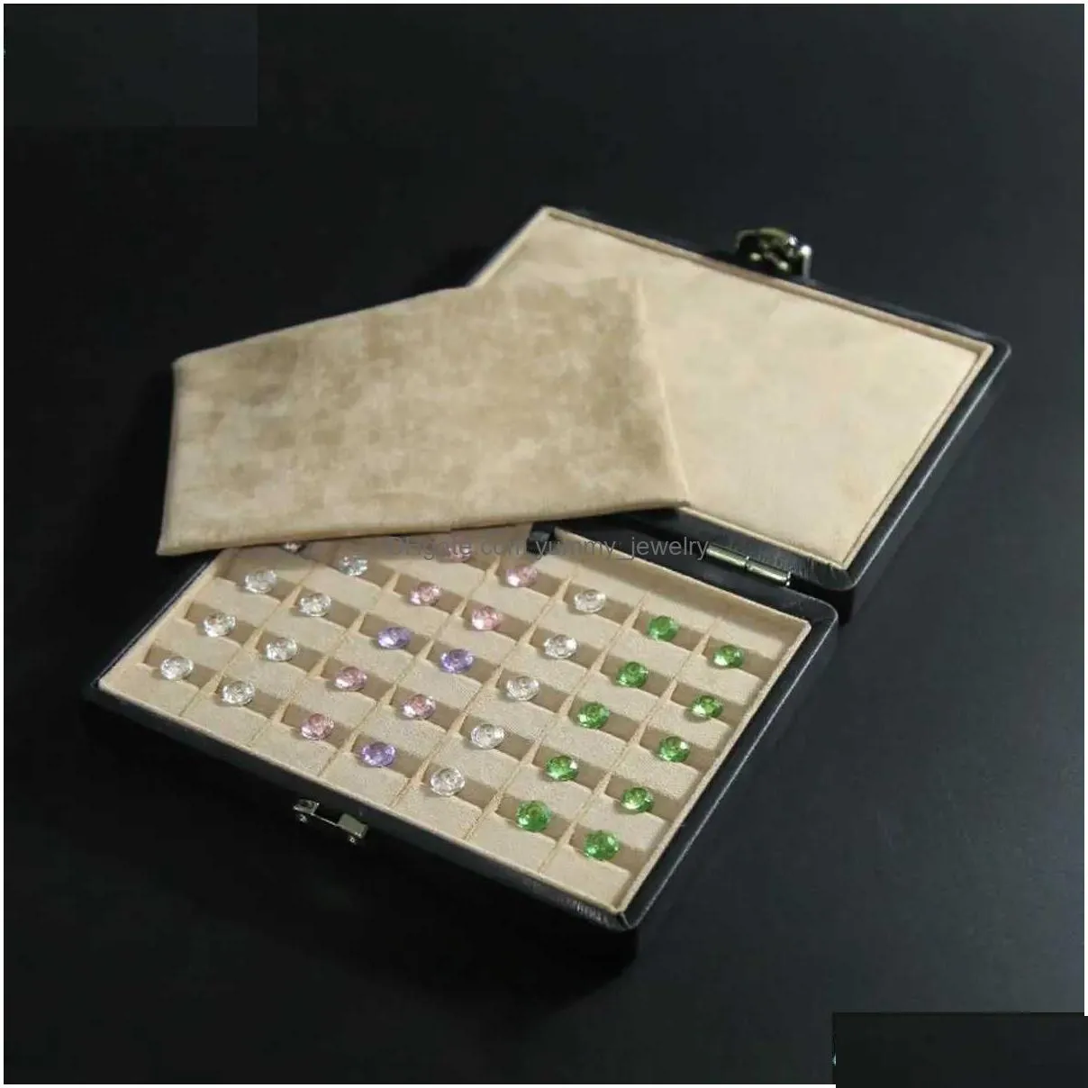 Jewelry Boxes Case Loose Diamond Box High-End Suede Chain Exhibition Gem Necklace Pendant Leather Storage Drop Delivery Dh7Tz