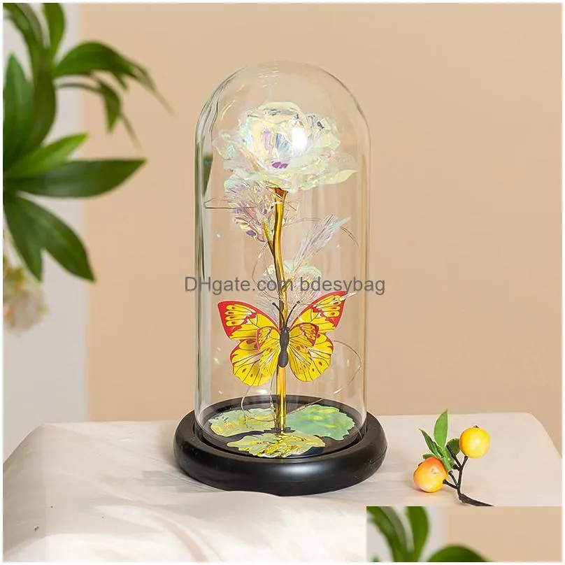 Decorative Flowers & Wreaths Rose Light Artificial Lamp With Butterfly And Colorf Led Flowers In Glass Battery Powered Gifts For Drop Dhqck