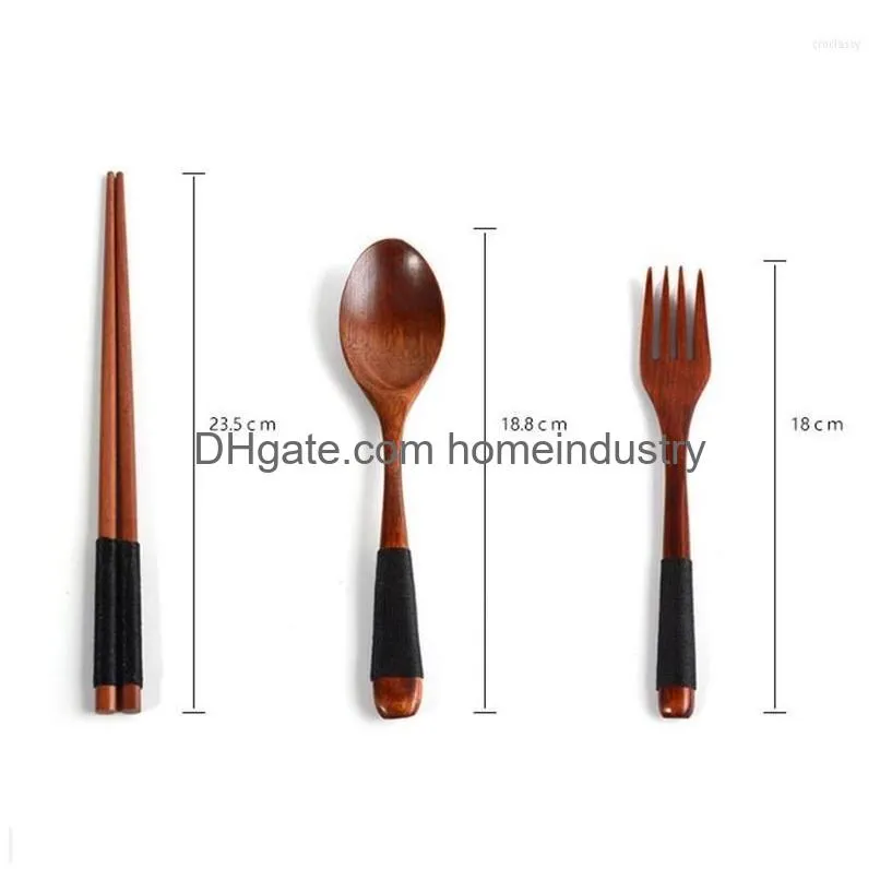 Dinnerware Sets Pcs Japanese Wooden Spoon Chopsticks Tableware Set D Bag Convenient Takeaway Cutlery Drop Delivery Dhsxb