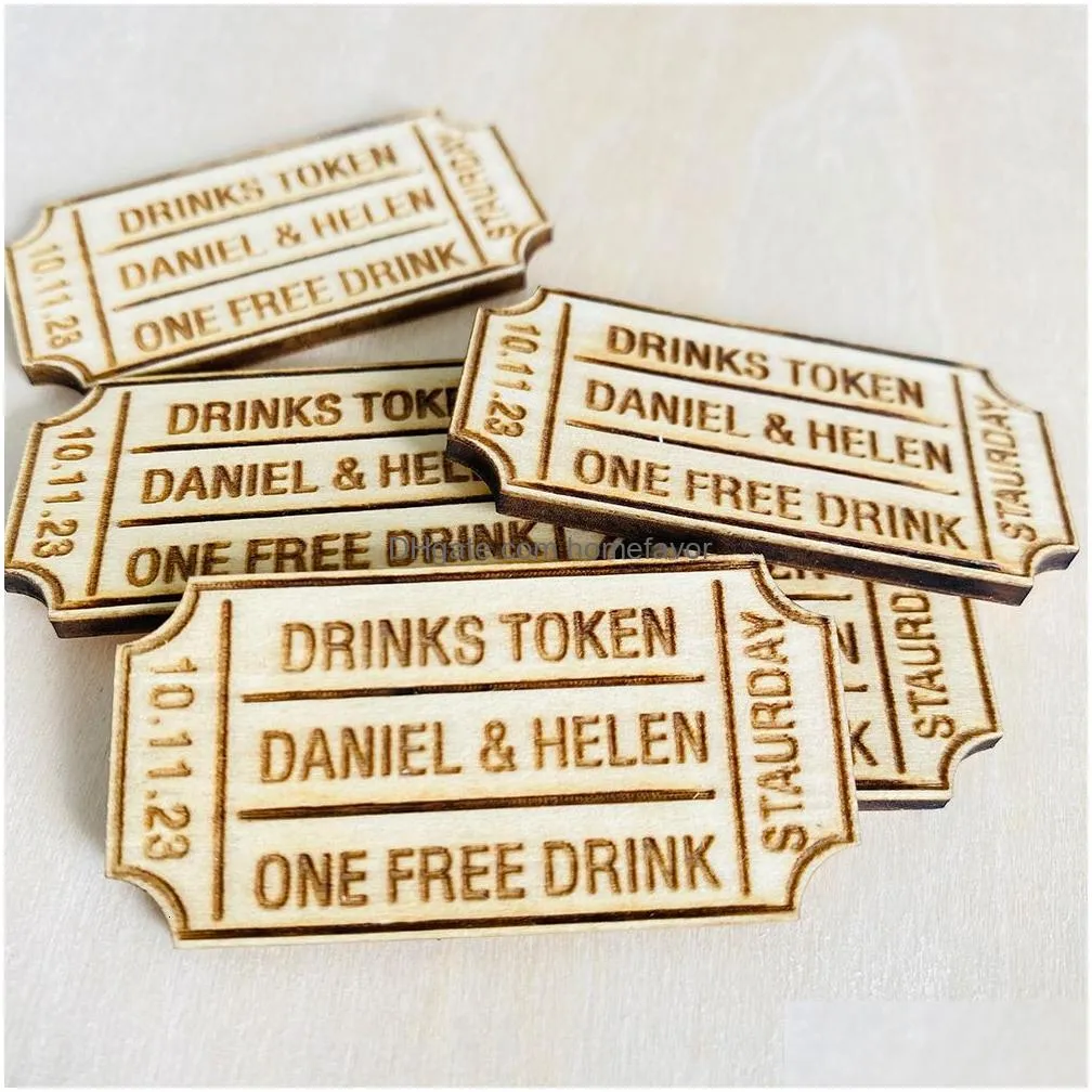 other event party supplies personalised wedding drinks tokens retro cinema ticket/stub with full names and date drink tickets drink tags drink vouchers