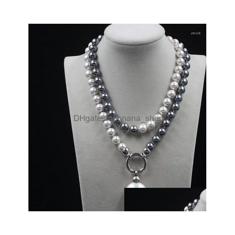 Pendant Necklaces Beautif Wedding Grey Black 10Mm South Sea Shell Pearl Necklace Long 35Inch Drop Delivery Dha3K