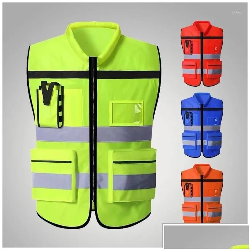 Motorcycle Apparel High Visibility Reflective Safety Vest Personalized Customized Night Cycling Work Clothes For Construction Workers Dhxhn