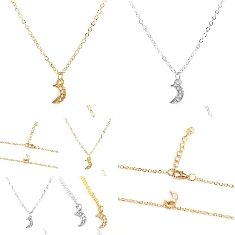 Pendant Necklaces Moon Necklaces Border Jewelry Wild Curved Pendant Diamond Necklace Clavicle Drop Delivery Jewelry Necklaces Pendants Dhywo