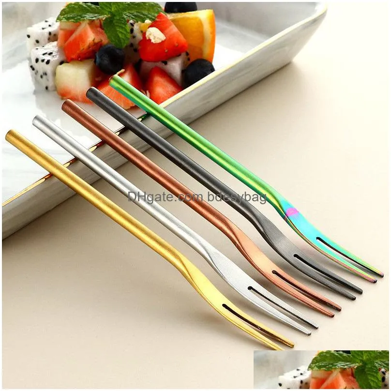 Forks Stainless Steel Fruit Fork Long Handle For El Cafe Home Summer Party Beefsteak Forks Supplies Drop Delivery Home Garden Kitchen, Dhvdi