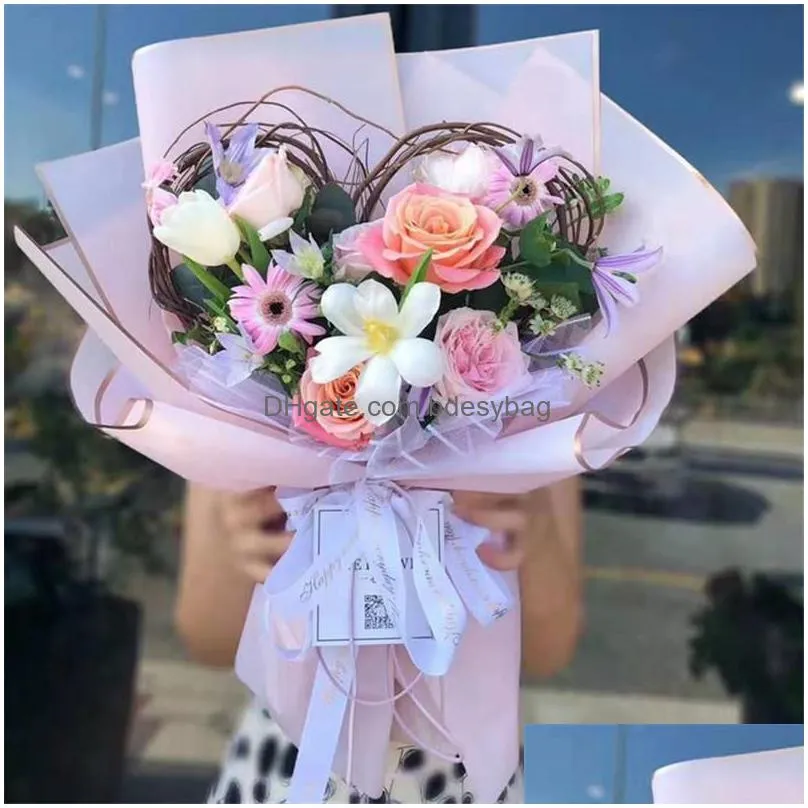 Gift Wrap 20Pcs/Pack Florist Wrap Paper Wedding Valentine Day Flower Bouquet Gift Wrapped Waterproof Bronzing 60X60Cm Drop Delivery Ho Dh81H