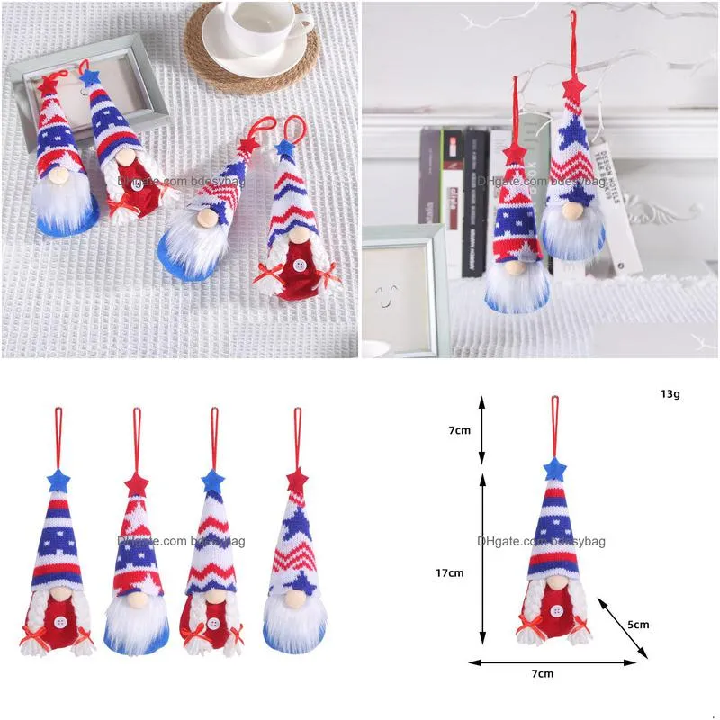 Party Decoration Independence Day Decorative Doll Pendant Faceless Star Stripe Knitted Hat Small Party Decoration Drop Delivery Home G Dhctb