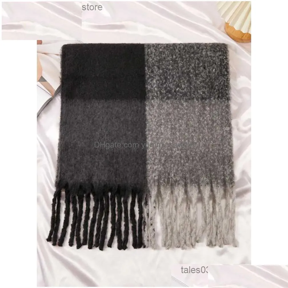 Scarves Karsany Women Winter Thick Plaid Scarfs Wool Long Soft Classic Autumn Tassel Shawl Large Warm Mohair For Q231031 Drop Deliver Dhhps