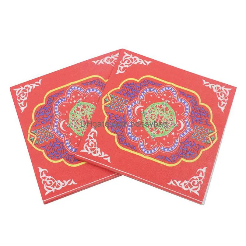 Other Festive & Party Supplies Ramadan Party Disposable Tissue Square 20Pcs/Lot Muslim Islamic Celebration Event Colorf Paper Napkin E Dhcbn