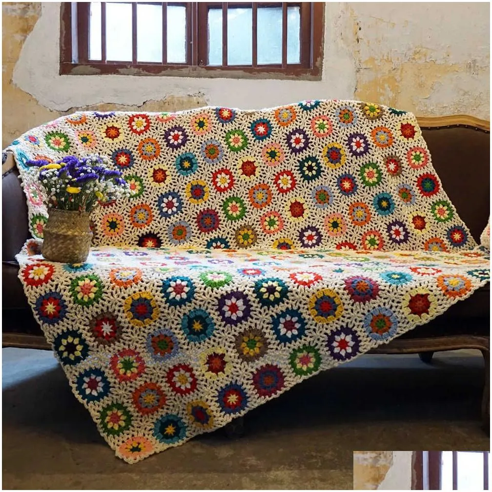 Blanket Handmade Cloghet Afghan Original Hand Hooked Cushion Felt Bay Window Banket Granny Square 210831 Drop Delivery Home Garden Hom Dhofm