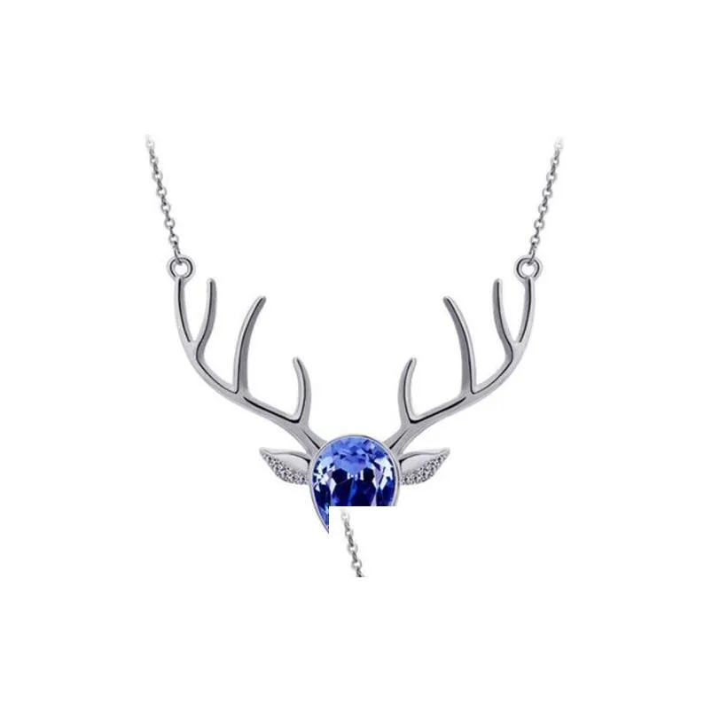 Pendant Necklaces Rhinestone Crystal Necklace Christmas Deer Pendants Necklaces Boho Antler Horn Animal Drop Delivery Jewelry Necklace Dhkqp