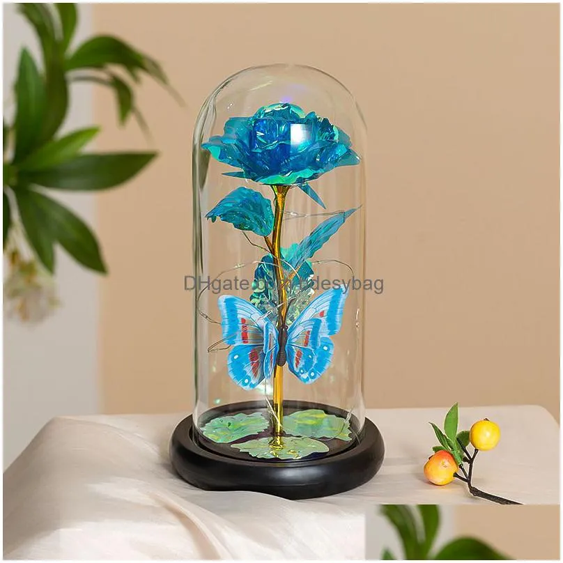 Decorative Flowers & Wreaths Rose Light Artificial Lamp With Butterfly And Colorf Led Flowers In Glass Battery Powered Gifts For Drop Dhqck