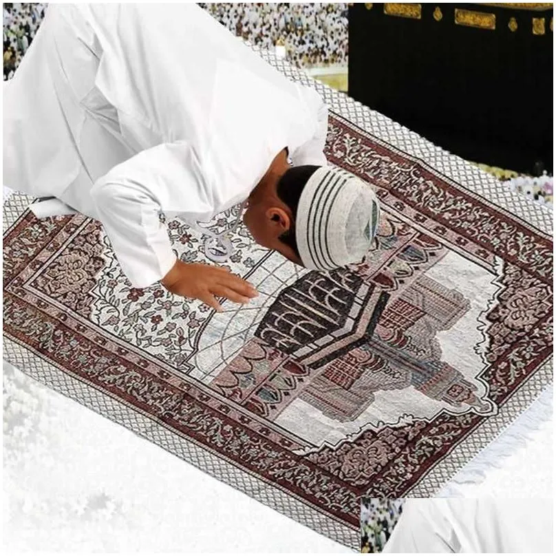 Carpet 1Set Muslim Prayer Rug Portable Polyester Braided Print Mat Travel Home Waterproof Blanket With Carrying Bag 65X105Cm 210831 Dr Dh2Fb