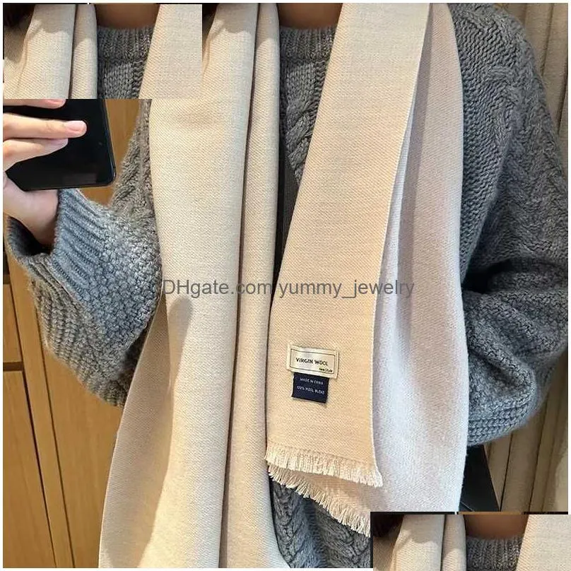 Scarves Australia Double-Sided Solid Color Wool Scarf Womens Fashion Autumn And Winter Warm Shawl Wrap Mens Cashmere Neckerchief Drop Dhkmr