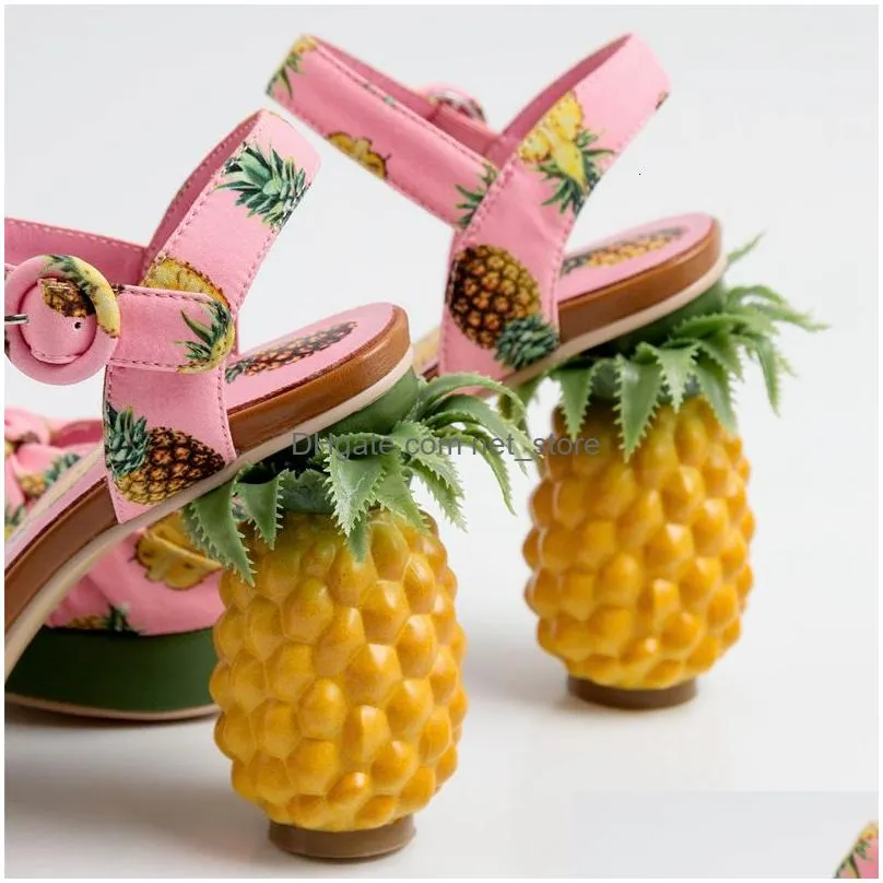sandals summer pink pineapple print open-toe platform sandals sweet women high-heel buckle strappy women shoes lovely sandalias mujer