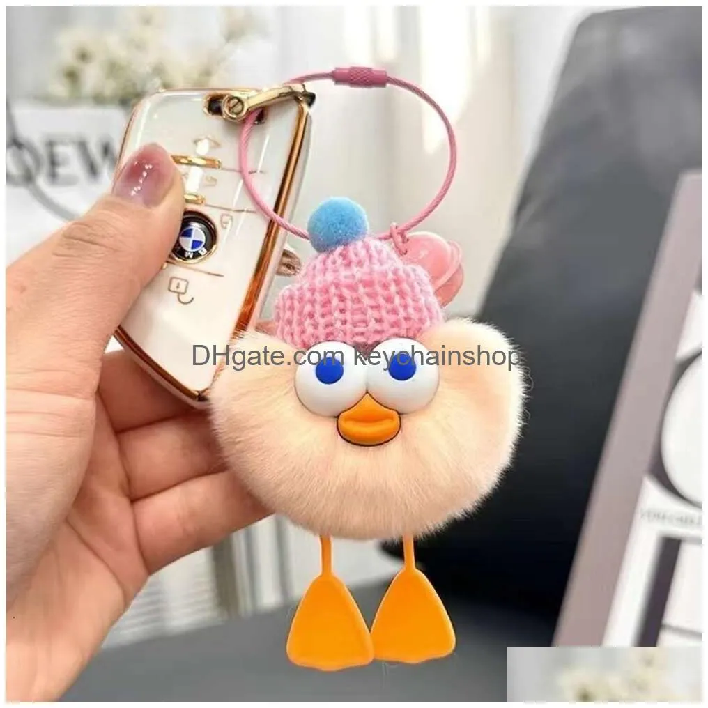 Keychains & Lanyards Keychains Lanyards Designer Real Rabbit Fur Ball Keychain Soft Lovely Gold Metal Key Chains Pom Poms P Car Keyri Dhupn