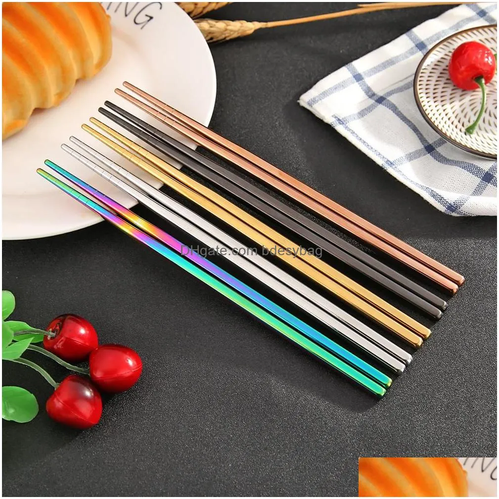 Chopsticks Stainless Steel Chopsticks Portable Non-Slip Food Sticks Tableware 21Cm Chinese Kitchen Tool Drop Delivery Home Garden Kitc Dh3Gq