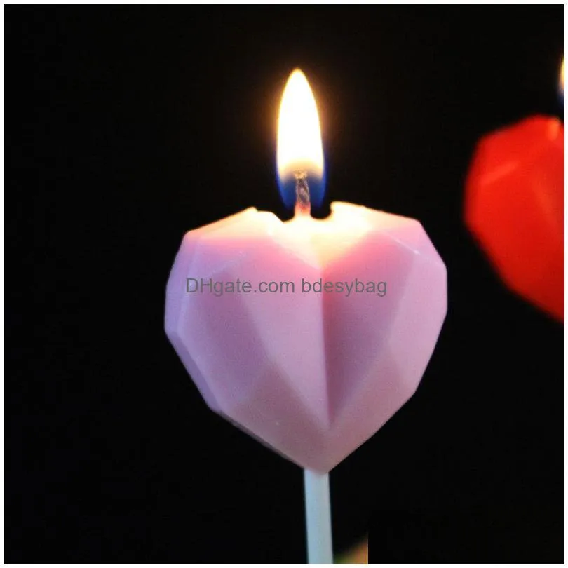 Candles Diamond Love Birthday Candle Colorf Heart Shape Banquet Proposal Marriage Wedding Party Cake Cupcake Candles Drop Delivery Hom Dhz3L