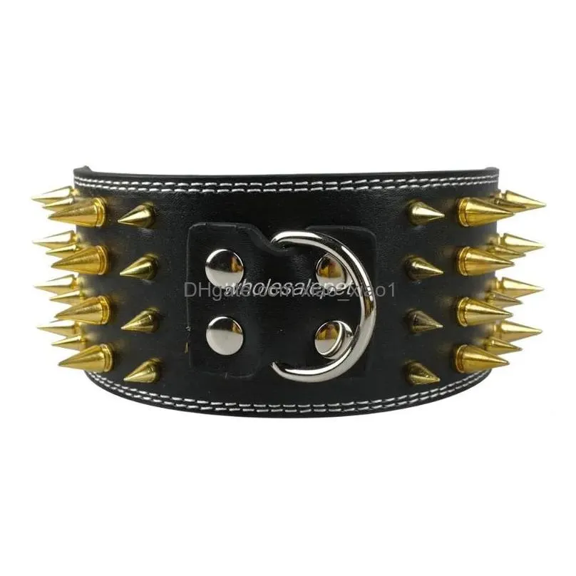 dog collars leashes inch wide spikes studded leather pet collar for large breeds pitbull doberman m l xl sizesdog