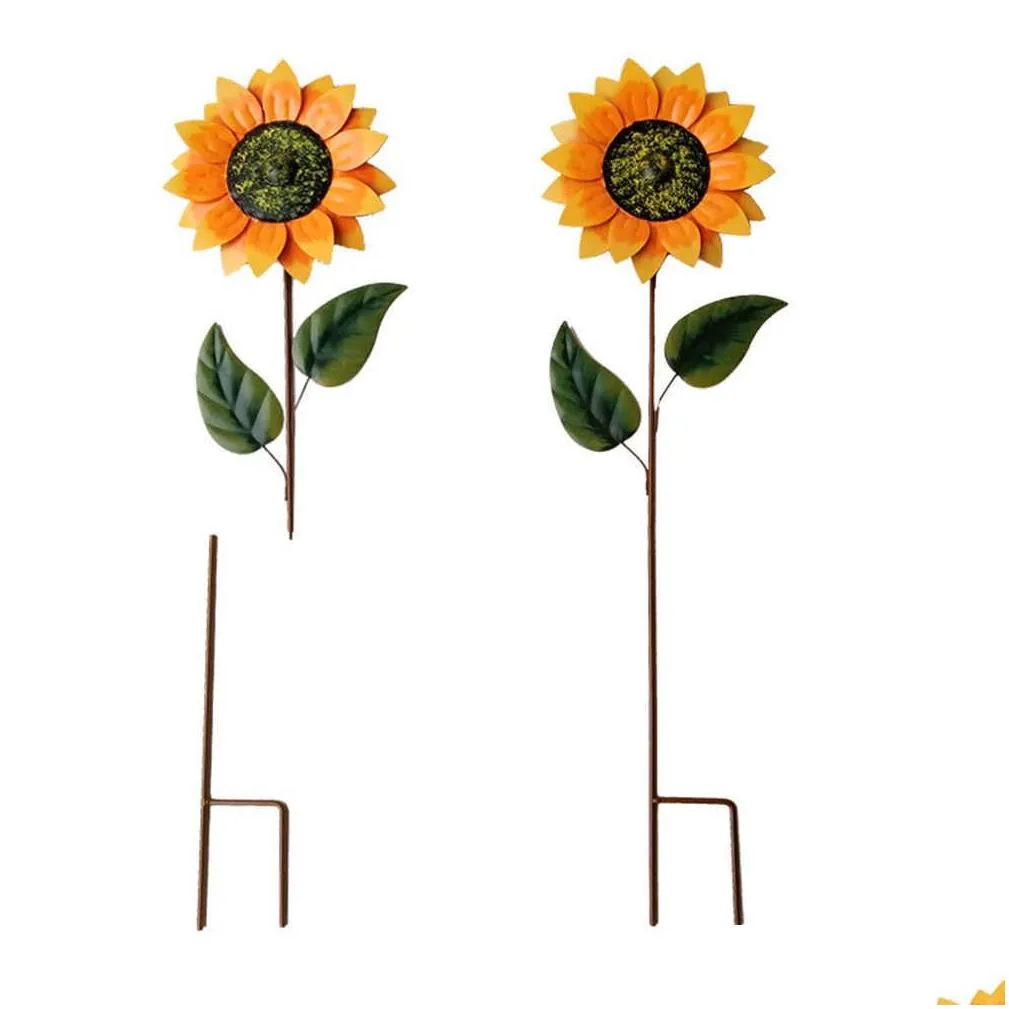 Garden Decorations Wrought Iron Windmill Courtyard Outdoor Rotating Stake Sunflower Wind Spinner Yard Statue Garden Decor Ornaments Dr Dhylq