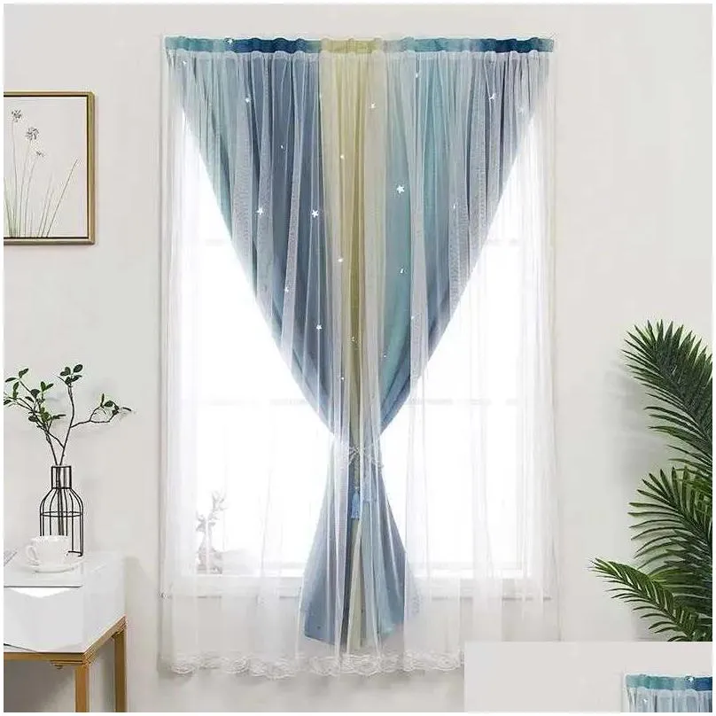 Curtain Mcao Punch Blackout Window Homeroom Living Room Star Decoration Accessories Shading Blind Drapes Tj1620 210903 Drop Delivery H Dhf2R